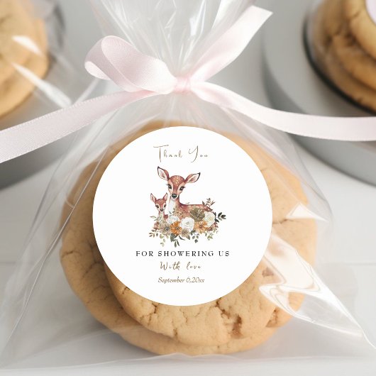 ママシカとベビー鹿の赤ちゃんシャワーありがとうラベル ラウンドシール