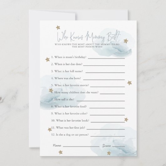 ママシャワーゲームカードを知っているブルースター&クラウド 招待状 (正面)