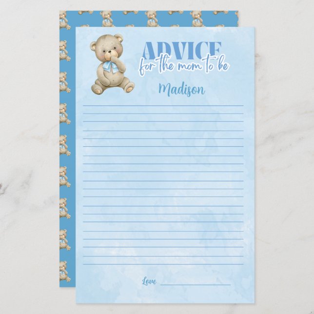 ママシャワーゲーム用ボーイズ風船ベアアドバイス (正面/裏面)