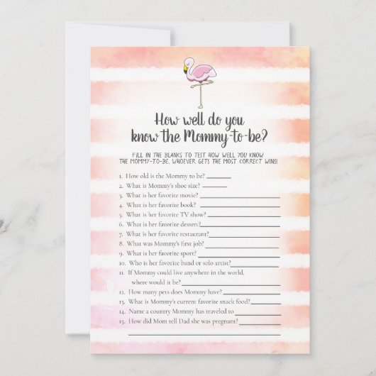 ママストライプののゲームを知るコーラル最高のフラミンゴ 招待状 (正面)