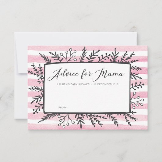 ママストライプカード用ピンク色の赤ちゃんシャワーアドバイス 招待状 (正面)