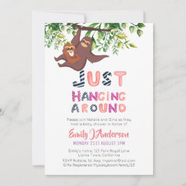 ママスロスぶら下がったジャストピのまわりにークベビーガール 招待状