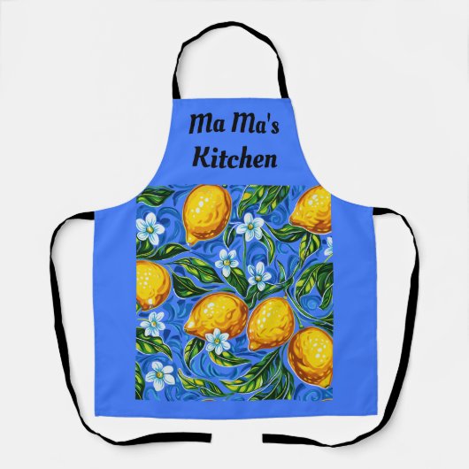 ママズキッチンブルーとイエロー エプロン (正面)