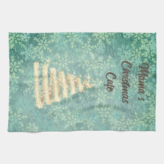 ママズクリスマスカフェフェスティバル雪片 キッチンタオル (横)