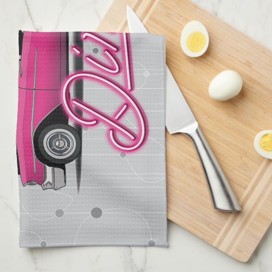 ママズディナー名前をカスタムするフェイクネオン50のクラシック キッチンタオル (四つ折り)