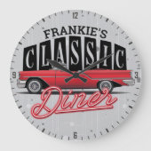 ママズディナー名前をカスタムするフェイクネオン50のクラシック ラージ壁時計 (正面)