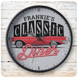 ママズディナー名前をカスタムするフェイクネオン50のクラシック ラージ壁時計