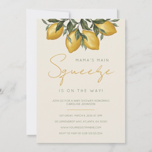 ママズメインスクイズレモンベビーシャワー招待状 招待状 (正面)