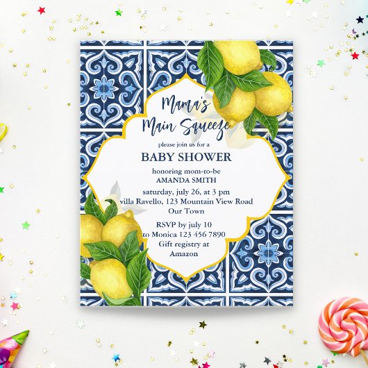 ママズメインスクイーズ赤ちゃんシャワーレモン招待状