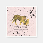 ママタイガー絵を描(ばちゃばちゃ)跳ねるピンクガール赤ちゃんシャワー スタンダードカクテルナプキン (正面)