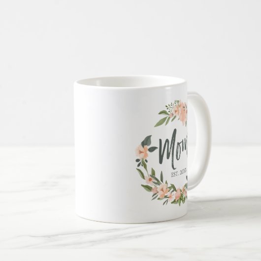 ママタイポグラフィピンクウォーターカラーリースマザーズデイ コーヒーマグカップ (正面右)