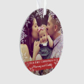 ママダディ初めてのクリスマススノーフレーク赤い写真 オーナメント (正面)