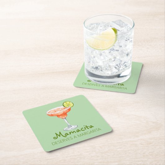 ママチタはマルガリタストロベリーマーグに値する スクエアペーパーコースター (インサイチュ)