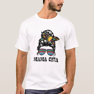 ママチタヒョウSerape Messy Bun Mom Mexican Fie Tシャツ