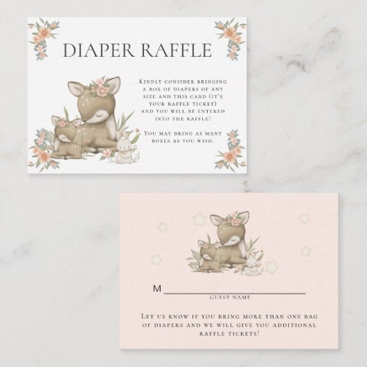 ママディアンファウンフローラウッドランドベビーガールシャワー エンクロージャーカード (正面/裏面)