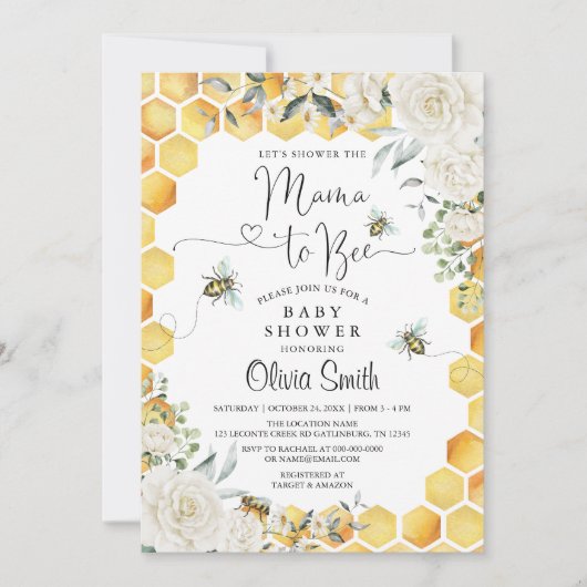 ママトゥビーホワイトフローラベビーシャワー招待状 招待状 (正面)