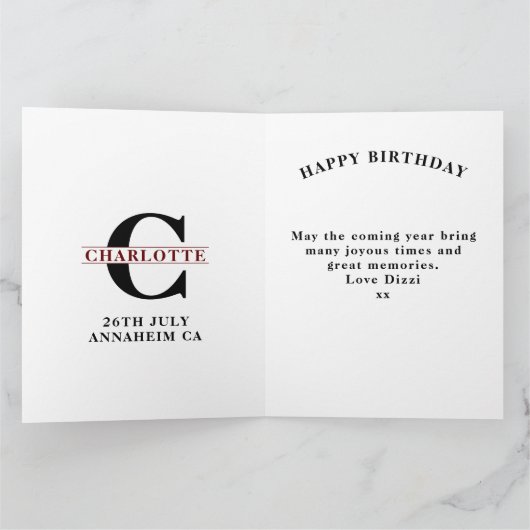 ママハッピーバースデーモノグラム名年ピンクラージ カード (内部)