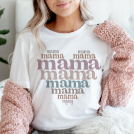 ママハート積み上げワードアートレトロ Tシャツ
