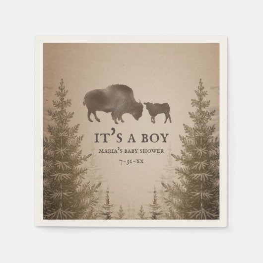 ママバッファローエバーグリーンボーイ赤ちゃんシャワー スタンダードカクテルナプキン (正面)