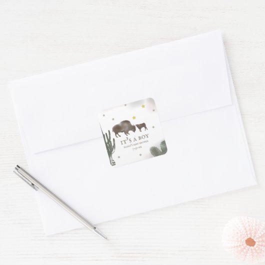 ママバッファローカクタスボーイベビーシャワーラベル スクエアシール (封筒)