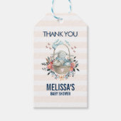 ママバニーinバスケット&かわいらし花模様ベビーシャワー ギフトタグ (正面)