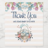 ママバニーinバスケット&チューリップ花模様ベビーシャワー ワインラベル (シングルラベル)