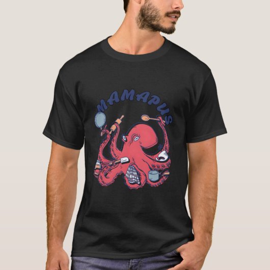 ママパスおもしろいタコ母がタコを洗う Tシャツ (正面)