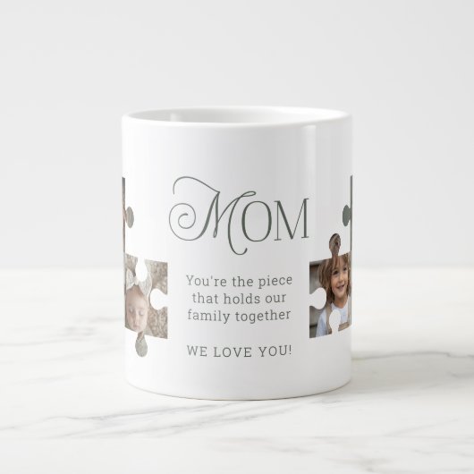 ママパズルピース3フォトコラージュ ジャンボコーヒーマグカップ (正面)