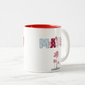 ママパッチワークハートマグカップ – かわいい母の日の贈り物 ツートーンマグカップ (正面右)
