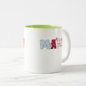 ママパッチワークマグ – かわいいカラフルハートデザイン ツートーンマグカップ (正面右)