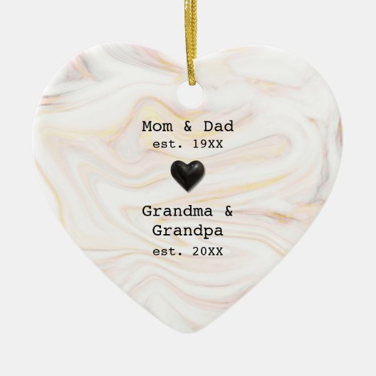 ママパパおばあちゃんグランドパピンク金ゴールド大理石 セラミックオーナメント (正面)