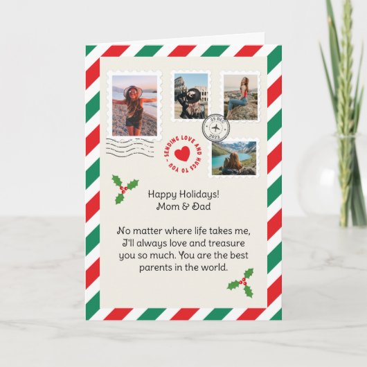 ママパパクリスマスレターフォトコラージュ折り畳み カード (正面)