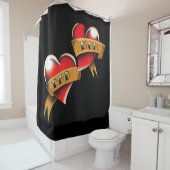 ママパパ赤いハートタトゥー シャワーカーテン (インサイチュ)