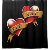 ママパパ赤いハートタトゥー シャワーカーテン (正面)