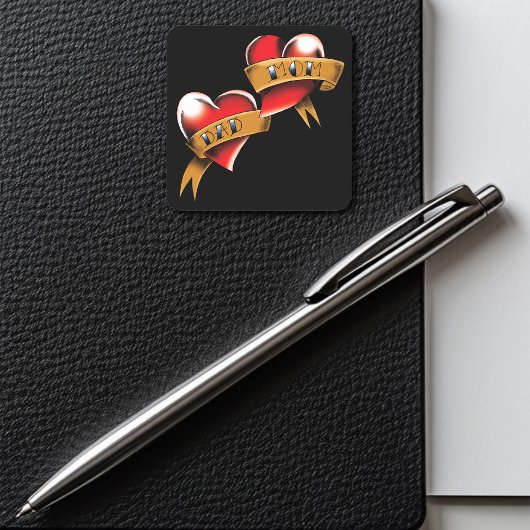 ママパパ赤いハートタトゥー スクエアシール