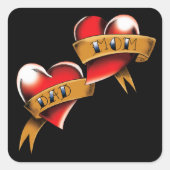 ママパパ赤いハートタトゥー スクエアシール (正面)