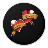 ママパパ赤いハートタトゥー セラミックノブ (正面)