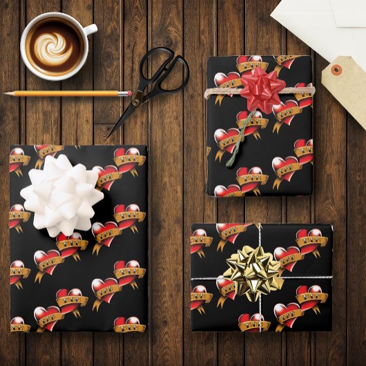 ママパパ赤いハートタトゥー ラッピングペーパーシート