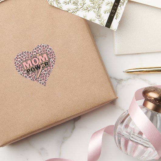 ママパワーピンクヒョウ印刷 ハートシール