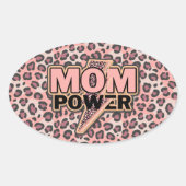 ママパワーピンクヒョウ印刷 楕円形シール (正面)