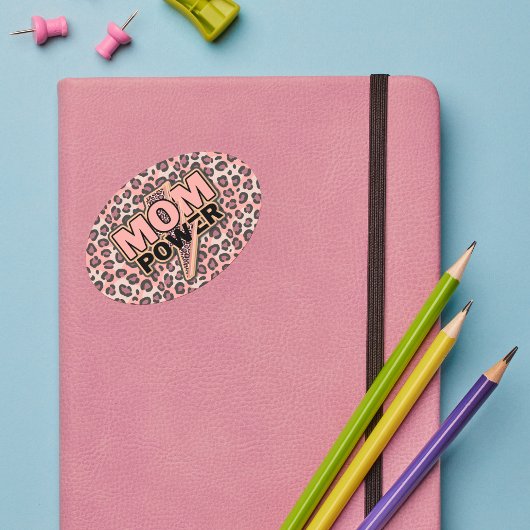 ママパワーピンクヒョウ印刷 楕円形シール