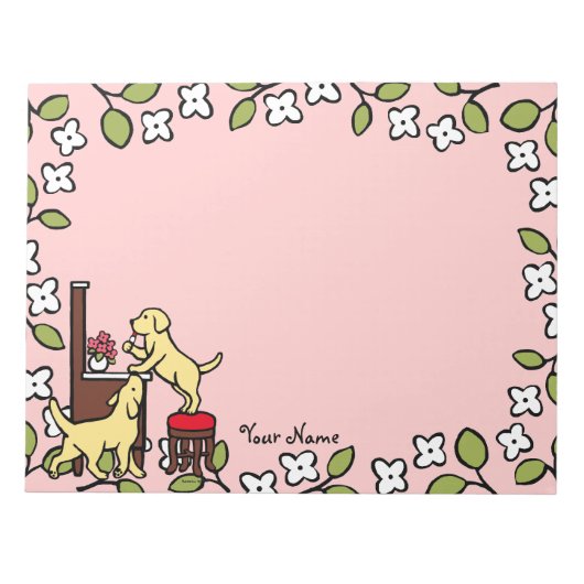 ママパーソナライズされたのイエロー・ラブラドール・レトリーバーパピーデュオ ノートパッド (正面)