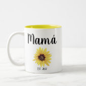 ママパーソナライズされたエスト。ひま絵を描花 ツートーンマグカップ (左)