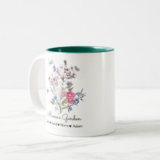 ママパーソナライズされたズガーデン ツートーンマグカップ (正面左)