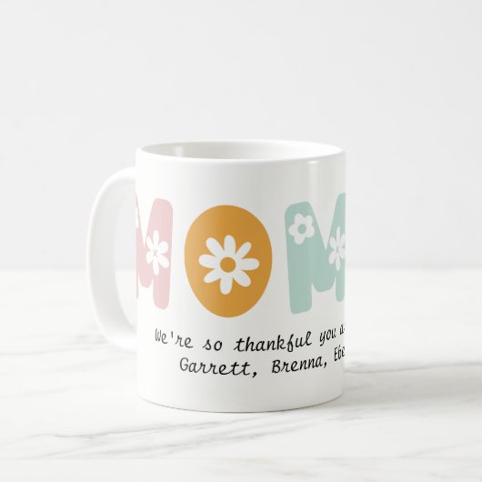 ママパーソナライズされたフローラパステルカラー母 コーヒーマグカップ (正面左)