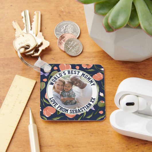 ママパーソナライズされた写真テンプレート花柄 キーホルダー (デスク)