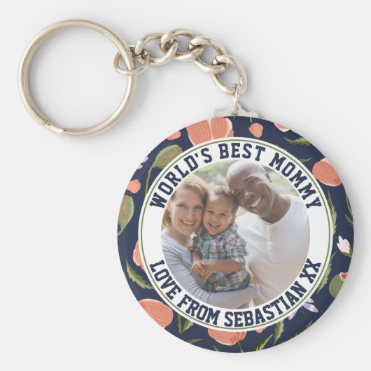 ママパーソナライズされた写真テンプレート花柄 キーホルダー (正面)