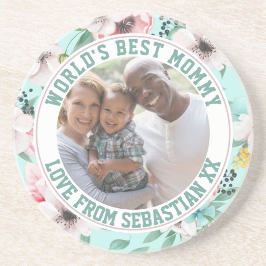 ママパーソナライズされた写真テンプレート花柄 コースター (正面)