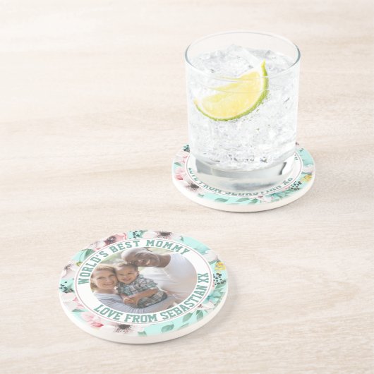 ママパーソナライズされた写真テンプレート花柄 コースター (側面)