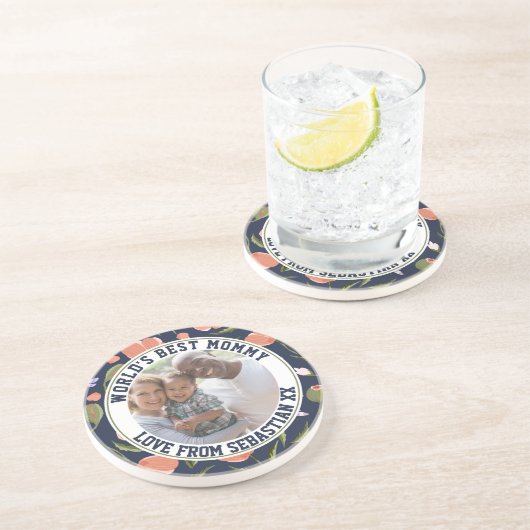 ママパーソナライズされた写真テンプレート花柄 コースター (側面)